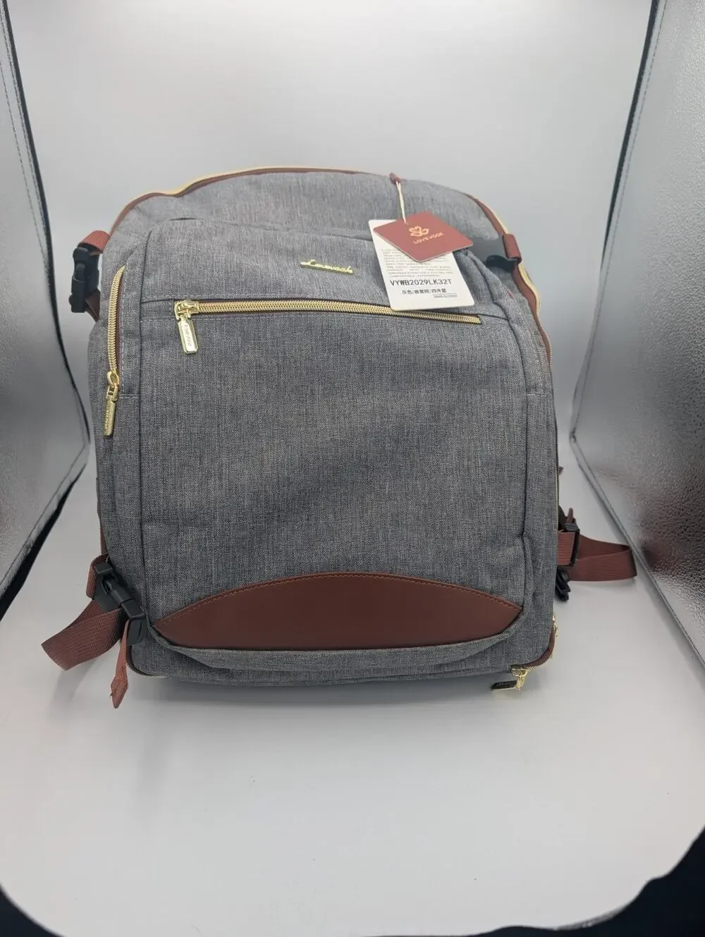 NWT LoveVook Laptop Backpack Travel Carry On Back to School Gray w/ Gold Zippers